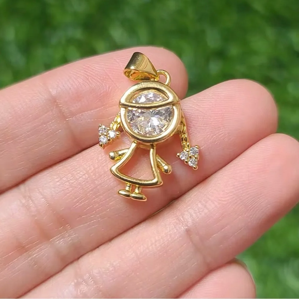 Two mini tiny 18k Gold Plated Boy & Girl charm Pendant